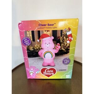 Care Bears Cheer Bear w/ Santa Hat Christmas Rainbow Yard Inflatable - 5' Tall